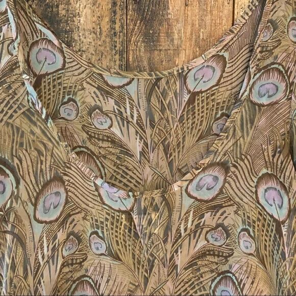 Show Me Your Mumu S BOHO Sheer Beige Graphic Peacock Flowy Design Poncho - Picture 6 of 8